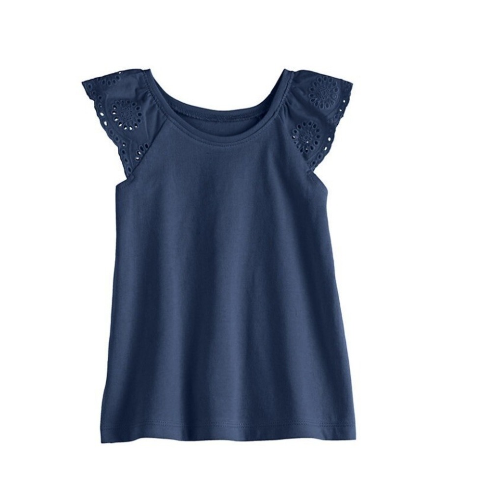 Jumping Beans Girls Eyelet Raglan Tee 12 Months New with Tags Navy Toddler Sweet